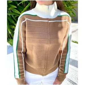 Bucketlist Colorblock Wool Blend Full Zip Knit Cardigan Sweater Brown Medium